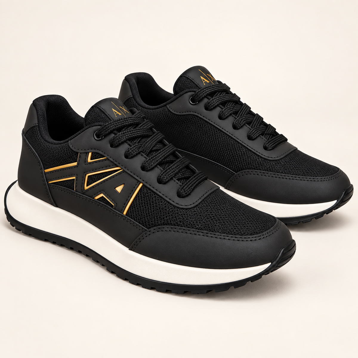 Tenis AX Armani Negro Dorado para Caballero - Negro Dorado
